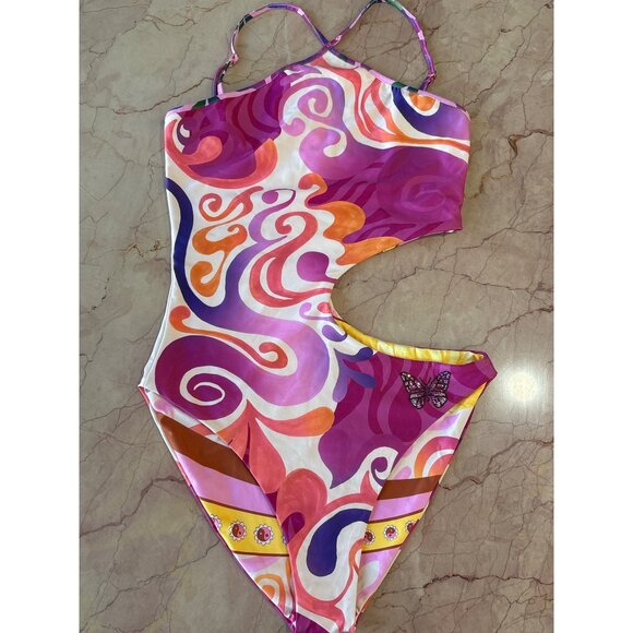Agua Bendita Maryan One Piece in 70s Multi Medium New Reversible Swimsuit - Picture 5 of 11